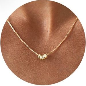 Dainty Gold Necklace 18k Gold Filled Box Ball Stones